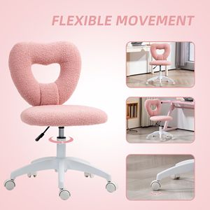 Sedia da Trucco Girevole con Ruote a Forma di Cuore Rosa per Ufficio - Sedia da Scrivania Senza Braccioli in Tessuto Teddy Fleece con Base in Nylon - Product Image 6