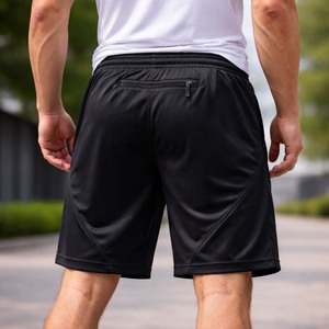 Pantalones Cortos Deportivos Negros para Hombre, Estilo Techwear, con Bolsillo con Cremallera, para Gimnasio, 100% Poliéster, Color Sólido, Logotipo Personalizado Disponible - Product Image 5