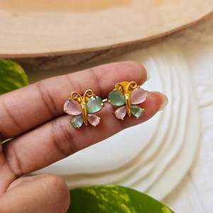 24K Gold Plated Butterfly Stud Earrings with Pearl and Diamond Accents - Product Image 6