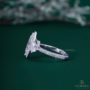 3.96CT Marquise Cut Lab Grown Diamond Halo Engagement Ring 14K 18K White Gold Heart Side Stone Multi <b>Row</b> Pave Band Bridal Ring - Product Image 4