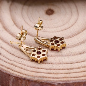 Wholesale 14k Yellow Gold Natural Ruby Floral <b>Cluster</b> Diamond Accent Drop Earrings Memoria Jewels - Product Image 2