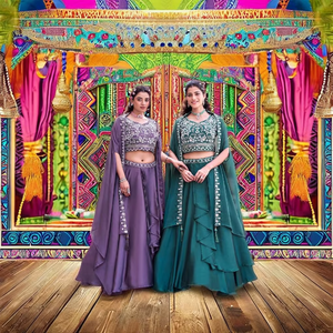 LAHENGA CHOLI DUPATTA PURE RANGOLI <b>SILK</b> SEQUNCE MOTI BIDS EMBROIDERY WORK - Product Image 1