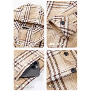 2025 <b>Men's</b> Cotton <b>Flannel</b> Shackets Casual Button Down Plaid Hoodie with Pockets Long Sleeve Lightweight <b>Jackets</b> - Product Image 6