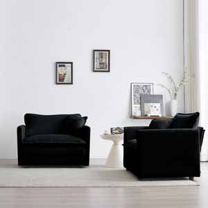 Set di 2 Poltrone di Lusso in Ciniglia Nera con Cuscini Decorativi per Soggiorno - Product Image 1