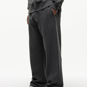Pantalon de jogging pour homme en coton noir, taille élastique, coupe droite décontractée, ample, poids moyen, respirant, avec poches latérales - Product Image 2