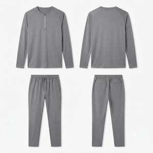 Chándal Gris para Hombre con Media Cremallera, Manga Larga, Color Sólido, Ropa Casual, Transpirable, Poliéster, Corte Regular, Estilo Otoñal - Product Image 2