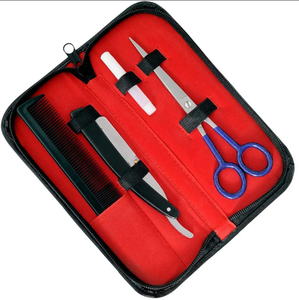 Kit de coiffure professionnel en acier inoxydable poli miroir avec ciseaux à effiler, ciseaux de coiffure et rasoir, avec peigne, en vente - Product Image 1