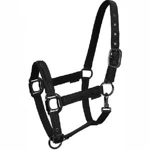 Harnais de cheval en nylon noir avec boucles et anneaux métalliques pour l'équitation et l'entraînement - Product Image 1
