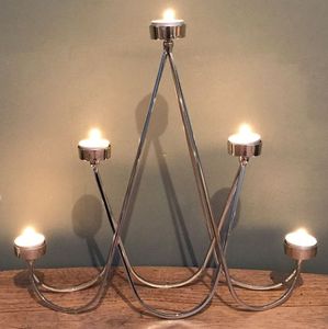 Luxury 5 Arm Metal Candelabra Silver Tealight Candle Holder Modern Geometric Table Centerpiece For Wedding Home Decor Holder - Product Image 1