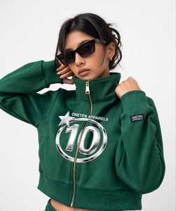 Oneten Green Stand Collar Zip up Eco-friendly 100% Cotton <b>Tank</b> <b>Top</b> <b>Women</b> Sporty Cropped Spaghetti Straps - Product Image 1