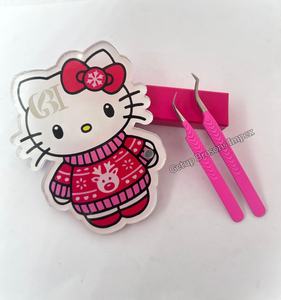 Pinzas de Punta Acrílica con Recubrimiento en Polvo Rosa Intenso, Llavero Rojo de Hello Kitty, Logotipo Personalizado, Almacenamiento Multifuncional para Pegamento de Pestañas, Belleza - Product Image 2