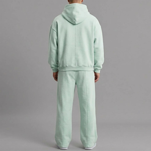 Survêtement à capuche vert clair pour homme, coupe droite, léger, décontracté, couleur unie, respirant, en coton, avec cordon de serrage - Product Image 5