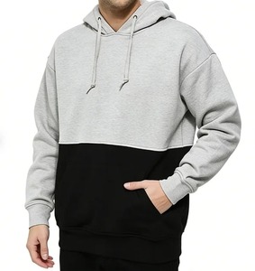 <b>Mens</b> Winter Solid Jersey Lined 100 Percent Cotton Hooded Sweatshirt Loose Fit Anti Wrinkle 280G Color Block <b>Pullover</b> - Product Image 5