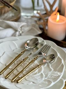 Silver <b>Spoons</b> <b>Fork</b> And <b>Knife</b> 4 Pcs Classic Style Cutlery <b>Set</b> Polish Stainless Steel Dining Tableware Silverware <b>Sets</b> For Hotels - Product Image 2