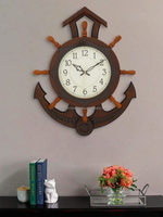 Horloge murale décorative de style Art Déco, design ancre et roue, en bois et laiton, de haute qualité, avec logo personnalisé, pour salon