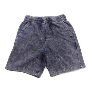 Shorts en coton lavé de couleur unie pour homme, taille élastique, taille mi-haute, poches, décontracté, respirant, tissu tricoté - Product Image 2