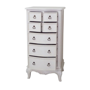 Elegant French Country Wooden Furniture White Mahogany <b>Tall</b> Narrow Chest for Bedroom <b>Storage</b> - Product Image 1