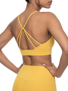 Soutien-gorge de sport respirant sans couture jaune pour femme, col en U, sans bretelles, maintien élevé, couleur unie, haut de sport en cristal - Product Image 5