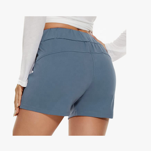 กางเกงขาสั้นผ้าฝ้ายเอวสูงสำหรับผู้หญิง, กางเกงระบายอากาศได้ดีมีกระเป๋าสวมใส่สบายเหมาะสำหรับเดินทาง - Product Image 5