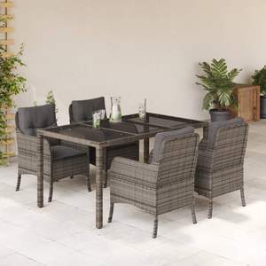 Set da pranzo Patio in Rattan grigio 5 pezzi con cuscini eleganti Set da giardino - Product Image 1