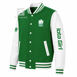 Custom Iota Phi Lambda Sorority Varsity <b>Jacket</b> green and <b>white</b> Full Sleeve Zipper Front banded Collar Embroidered Logo cotton - Product Image 2