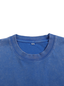 Camiseta Casual Azul Sólida de Manga Corta con Cuello Redondo para Hombre, Corte Holgado, 100% Algodón, Tejido de Punto, Logotipo Frontal, Antiarrugas - Product Image 4