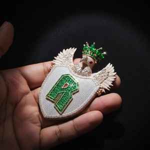 Colgante de moissanita al por mayor con diseño de águila y letra inicial, corte redondo, para fiestas de hip hop, joyería fina de plata 925, colgantes y dijes - Product Image 4