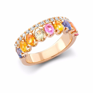 Anillo de Eternidad en Oro Rosa con Cristales Multicolores, Estilo Clásico, Unisex, para Uso Diario - Product Image 4