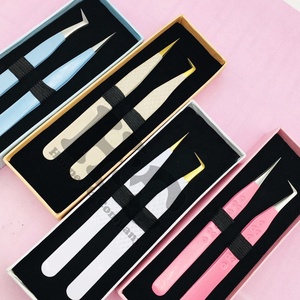 Top Deal Pinzas para extensión de pestañas Punta afilada Pinzas sostenibles de 90 grados Caja de tarjeta de embalaje de logotipo de visón - Product Image 1