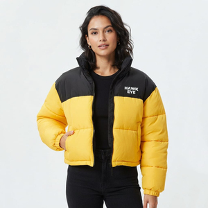 Women Streetwear Two Color <b>Cropped</b> <b>Puffer</b> <b>Jacket</b> Winter Fashion Outerwear High Stand Collar Full Zip Casual Style <b>Jacket</b> - Product Image 1