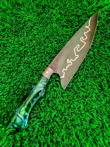 Couteau de cuisine de chef LEGACY BLADES en cuivre Damas gravé, fait main, ambidextre, manche en résine, logo personnalisé, OEM, moderne, extra - Product Image 2