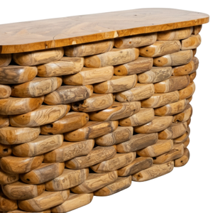 Table basse ARTERRA, design rustique moderne de luxe, empilement de galets, meubles de salon, bois de teck unique fait à la main - Product Image 2