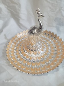 Bandeja de Lujo Plateada con Diseño de Pavo Real para Anillos, Plato Decorativo Esmaltado para Joyas, Regalo de Boda Real, Exhibidor de Recuerdos - Product Image 2