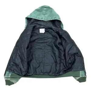 Veste de travail en toile de canard épaisse personnalisée avec doublure, style vintage délavé, à capuche, zippée, effet délavé à l'acide, pour hommes - Product Image 2