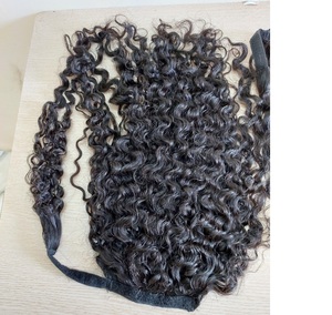 Venta caliente Afro Kinky Straight Drawstring Pony Tail Hair Extension Super Wave Wrap Around Clip Virgen Hair Grade Ponytails - Product Image 2