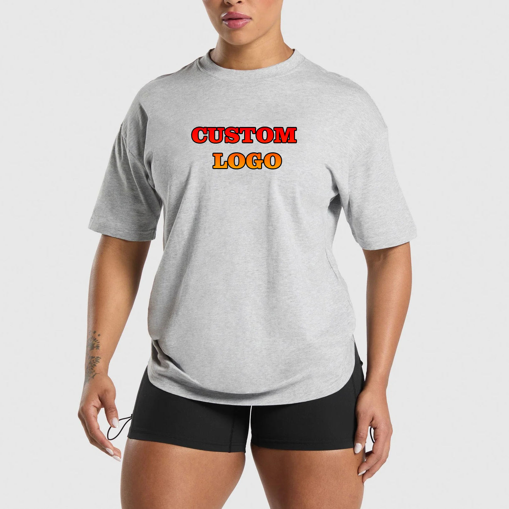 2026 Women's Custom High Quality Plus Size Polyester/Cotton Slim Fit T-Shirt Regular Drop Shoulder Heavyweight Logo Summer