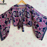 Nouvel arrivage : Haut en soie bohème pour femme, manches évasées, à nouer, style crop top tunique courte