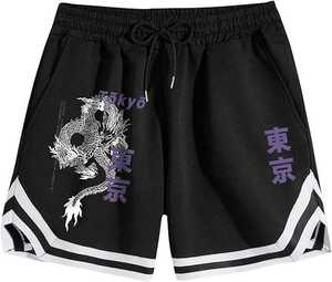 Mens Black Solid 100% Polyester Breathable Quick Dry Tokyo <b>Dragon</b> Athletic Shorts Casual Gym Training Running - Product Image 1