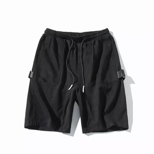 Men's Black Cargo Shorts Elastic Waist Drawstring Closure Breathable Quick Dry <b>Canvas</b> Bermuda Style Casual Wear Pockets Front - Product Image 2