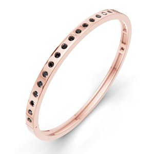 Bracelet jonc ouvrable classique en or blanc 14 carats avec diamant noir de laboratoire rond (1 carat) Tw. Bracelet fin et élégant en gros - Product Image 4