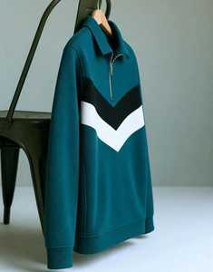 เสื้อสเวตเตอร์ครึ่งซิปผ้าเฟรนช์เทอร์รี่ยูนิเซ็กซ์ ONETEN APPARELS สำหรับชุดนักเรียนมัธยม 100% ผ้าฝ้าย สีเขียว ดำ ขาว ลายเชฟรอน - Product Image 5