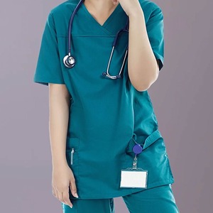 Hauts de blouse teal pour femmes, uniformes d'hôpital, ensemble de blouses en coton et polyester tissé pour les professionnels de la santé - Product Image 5