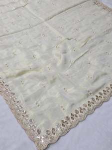 Tela de Chifón Premium Ecológica para Dupatta, Bordada con Lentejuelas y Cuentas, Peso Medio, 100% Poliéster, Diseño Moderno para Trajes de Boda - Product Image 2