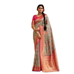 Festival porter Banarasi soie zari tissage avec beau saree imprimé numérique floral - Product Image 1