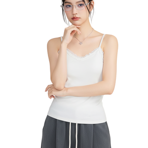 Nouveau débardeur côtelé doux pour femme à fines bretelles avec dentelle, respirant, toucher doux, tissu extensible, idéal pour l'été - Vente en gros - Product Image 1