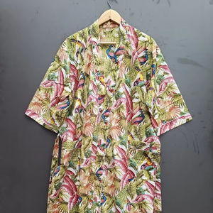 Bata Kimono de Algodón Suave con Estampado de Dibujos Animados para Mujer, Camisón de Verano Hecho a Mano ODM con Cuello en V y Cintura Elástica de Longitud Completa - Product Image 1
