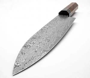 Couteau de chef artisanal en acier Damas Raindrop avec manche octogonal en bois – Outil de cuisine polyvalent - Product Image 4