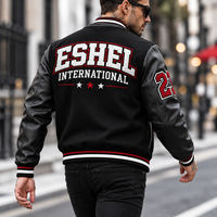Blouson universitaire noir pour homme avec manches en cuir et broderie de lettres au dos – Veste décontractée d'automne – Prix de gros, OEM, prix abordable, personnalisable