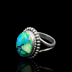 Bague en argent sterling 925 Peacock Dahlia Turquoise, vente en gros, faite à la main, ovale, avec pierre précieuse bleu-vert cabochon, pour femme - Product Image 5