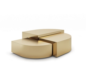 Travertine cast brass <b>coffee</b> <b>table</b> modern geometric center <b>table</b> designer living room furniture contemporary brass accent <b>table</b> - Product Image 2